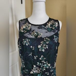 NEW NWTWhite House Black Market WHBM Emerald Green Embroidered Dress, Size 12